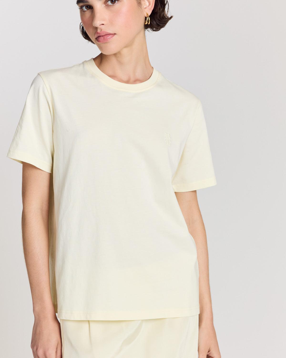 Embroidered pastel yellow Bree T-shirt by BALZAC PARIS
