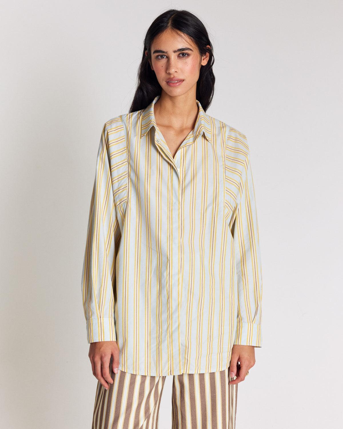 Eudes yellow and blue striped shirt by BALZAC PARIS