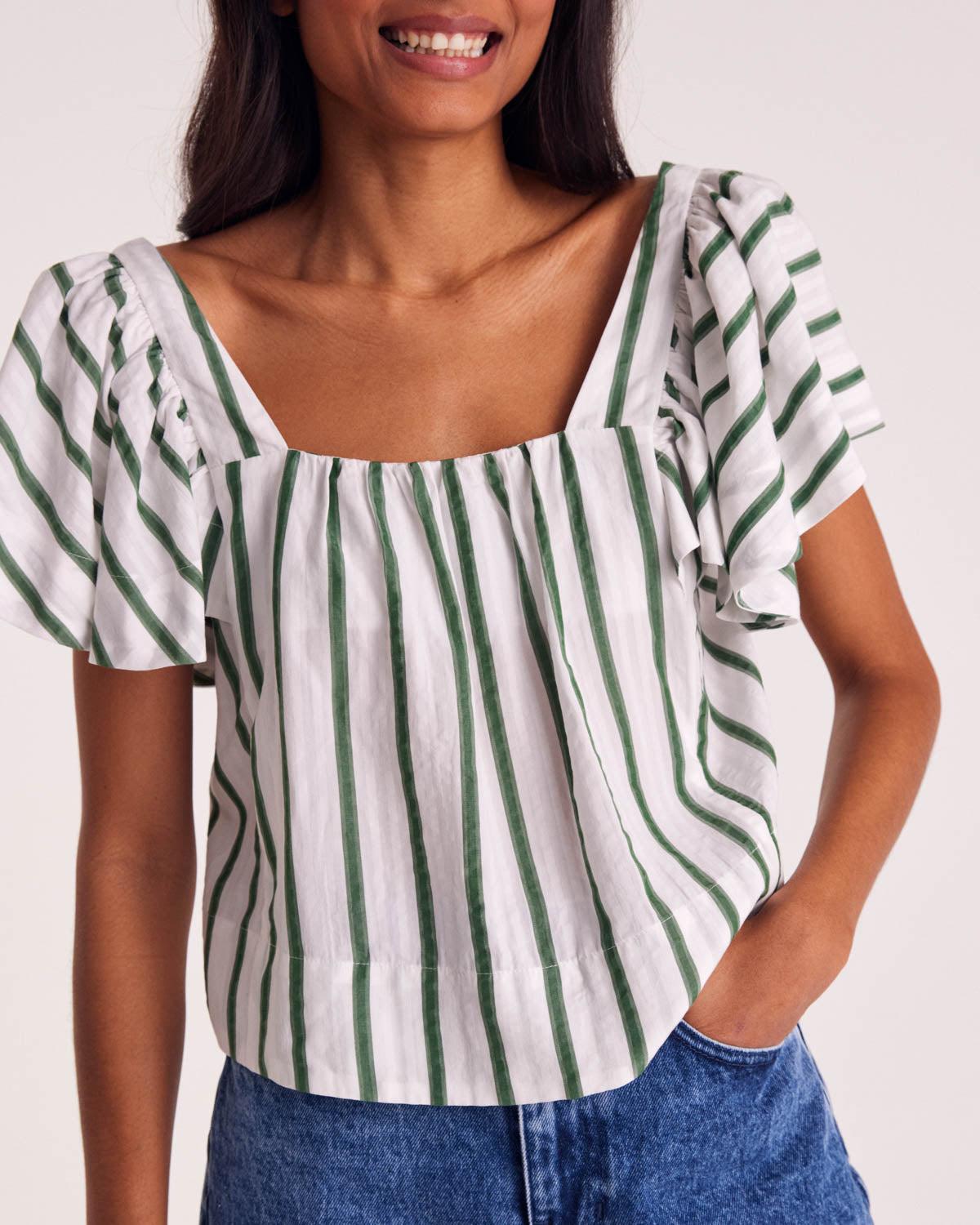 Fabia green striped blouse by BALZAC PARIS