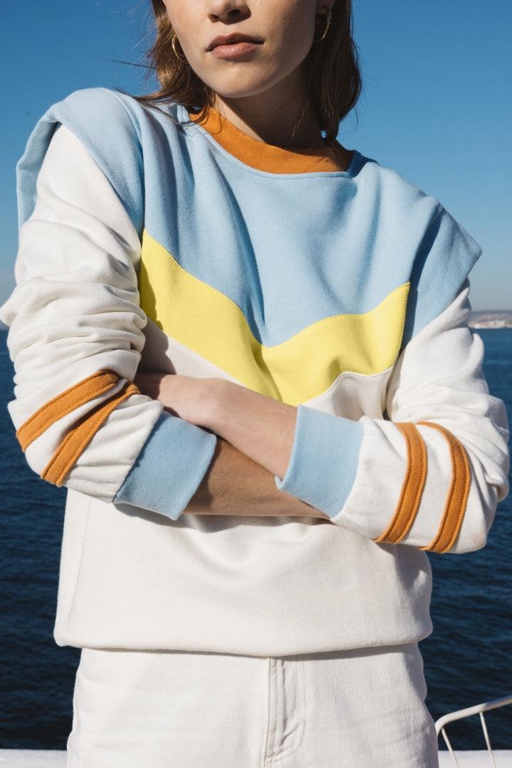 Fabulous blue and yellow sweatshirt by BALZAC PARIS