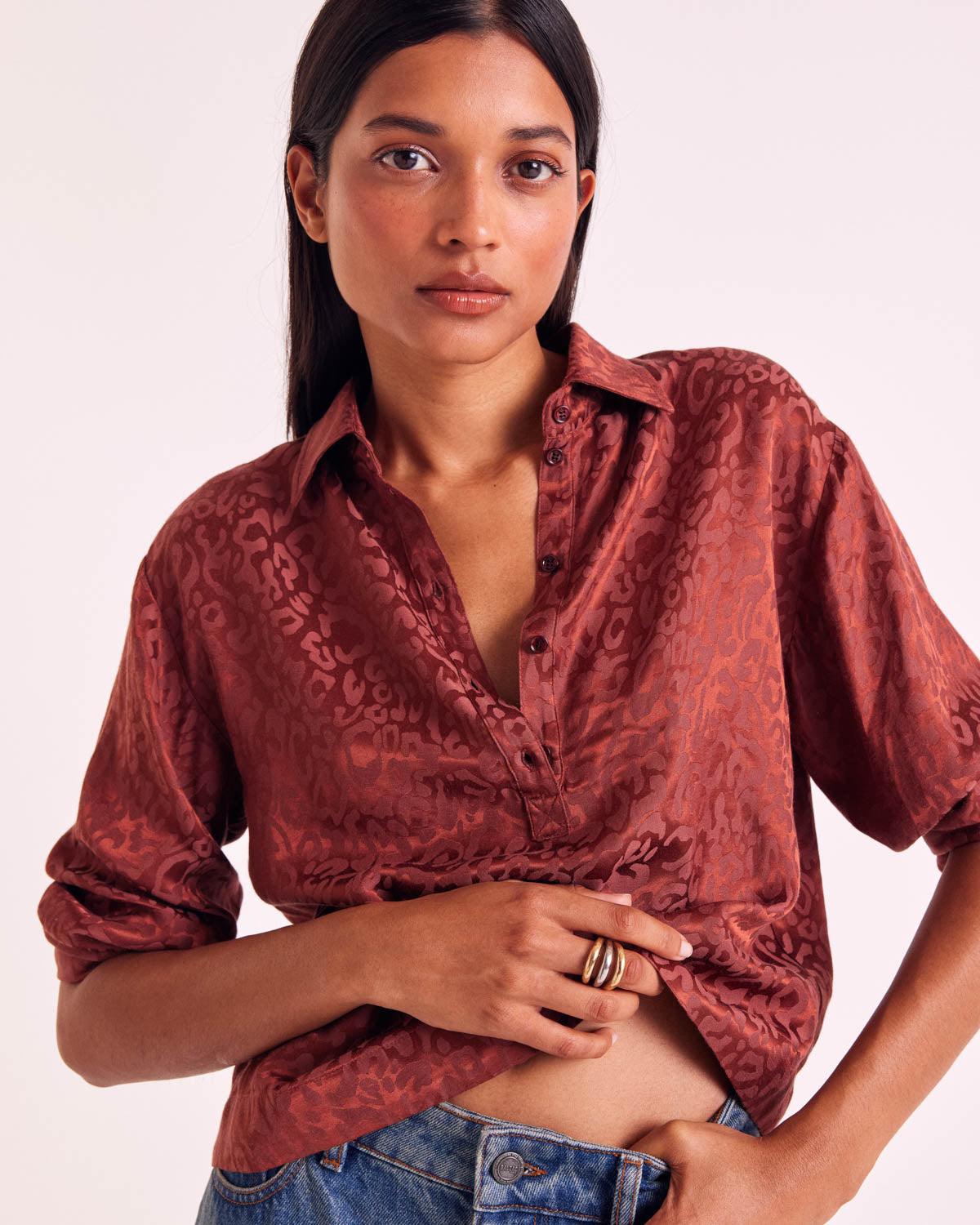 Gabriel hazelnut jacquard blouse by BALZAC PARIS