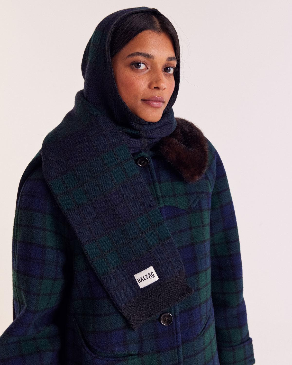 Gigi blue and green tartan balaclava by BALZAC PARIS