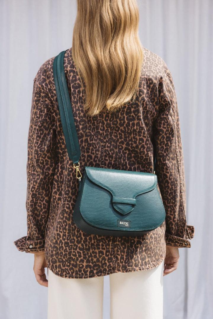 Green lizard embossed Lyrique bag by BALZAC PARIS