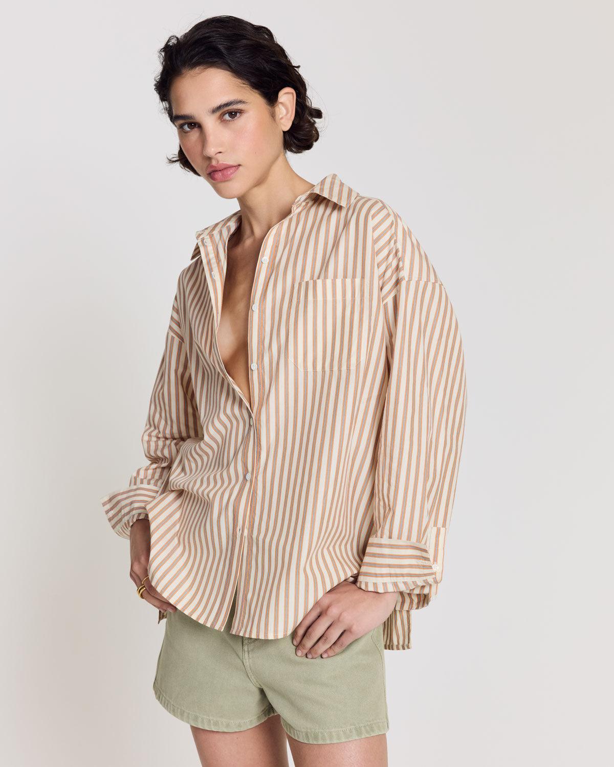 Hector shirt orange, blue and off-white stripes by BALZAC PARIS