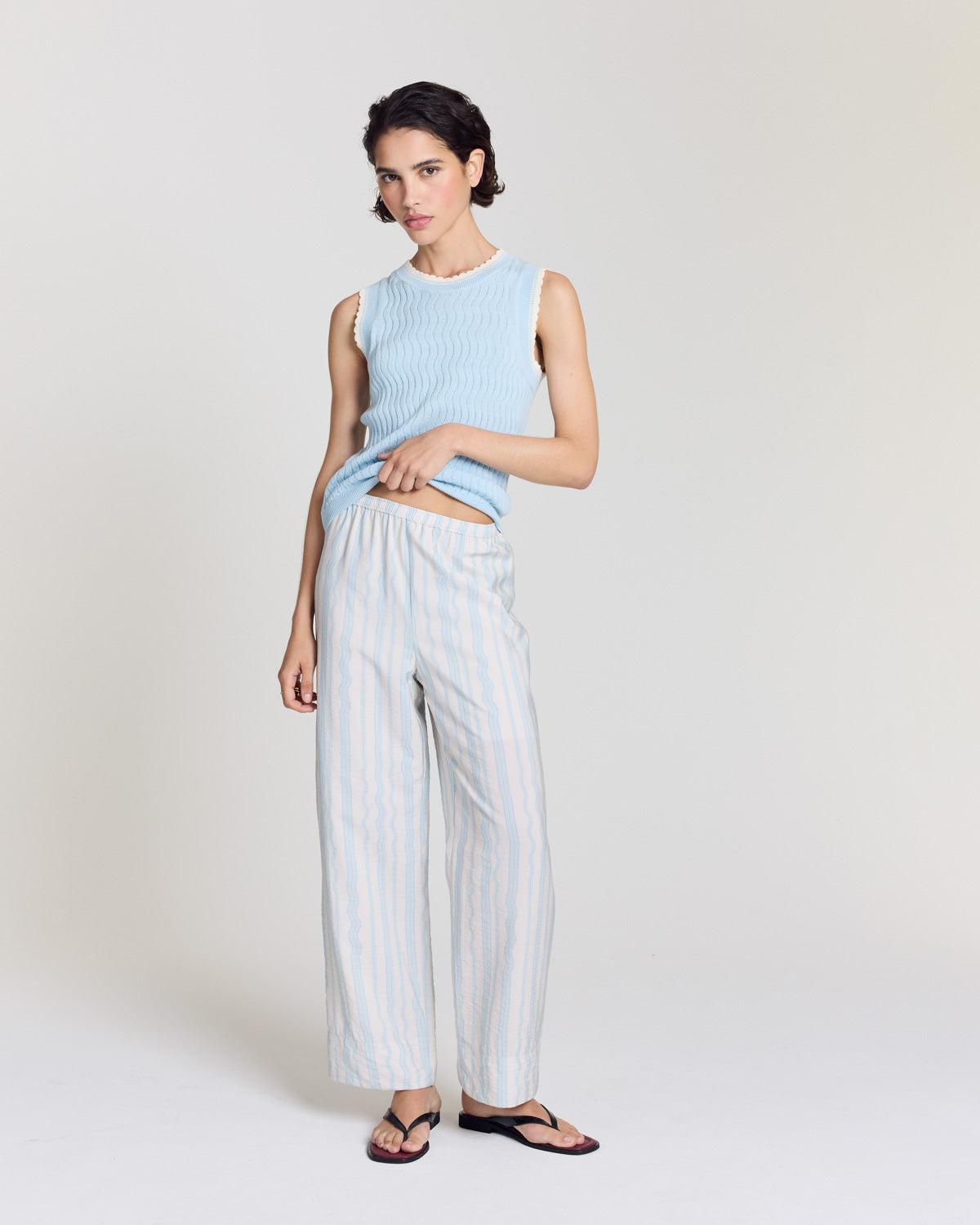 Hollis wave stripe trousers white background by BALZAC PARIS