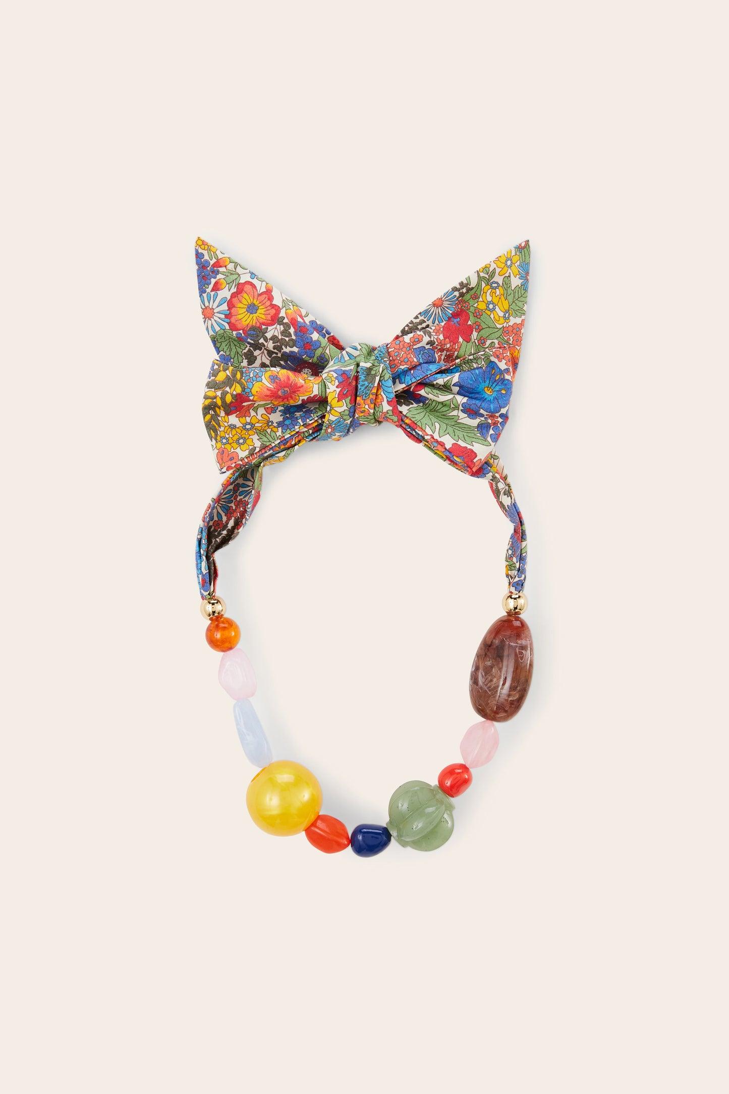 Honey pearl necklace in blue and yellow Liberty fabric by BALZAC PARIS