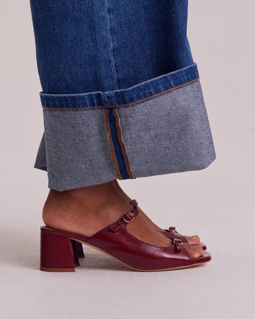 Joane burgundy crinkled patent mules by BALZAC PARIS