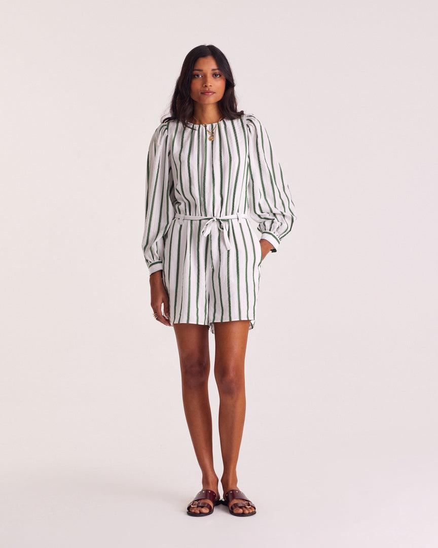 Julieta green striped jumpsuit by BALZAC PARIS
