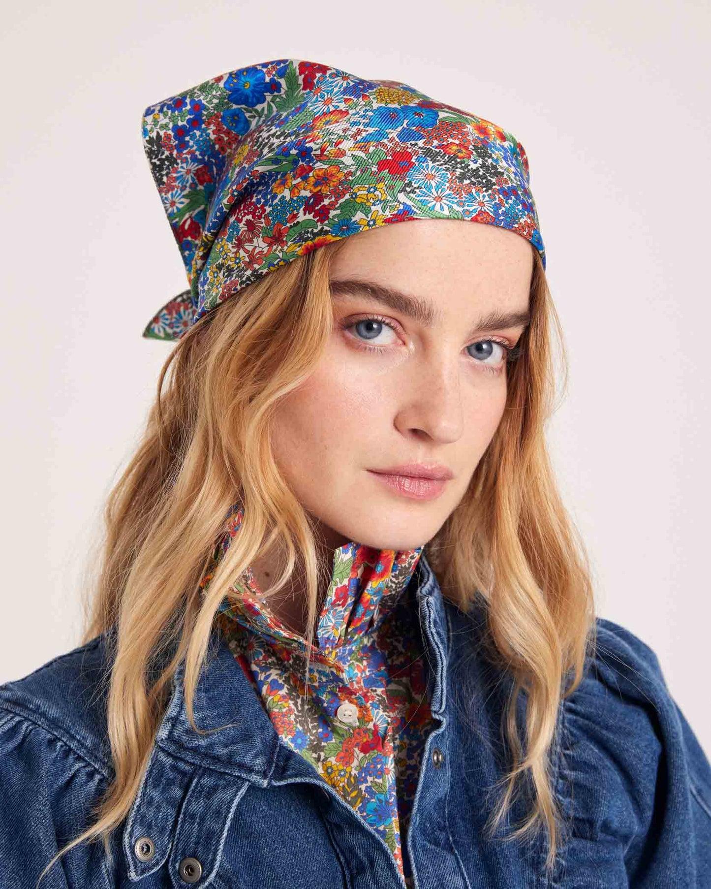 Kelly scarf in blue and yellow Liberty fabric by BALZAC PARIS