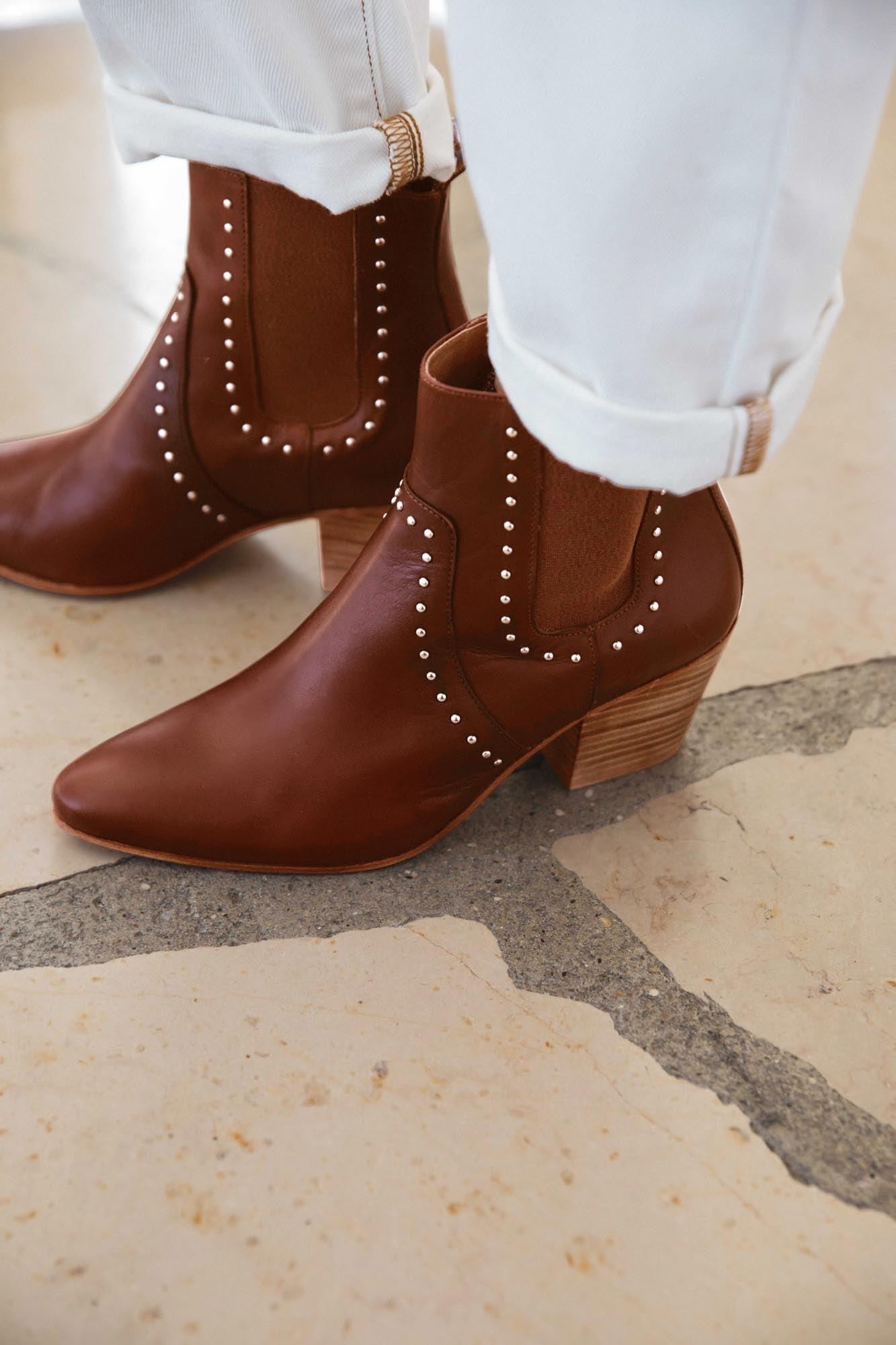 Laeticia dark cognac studded ankle boots by BALZAC PARIS