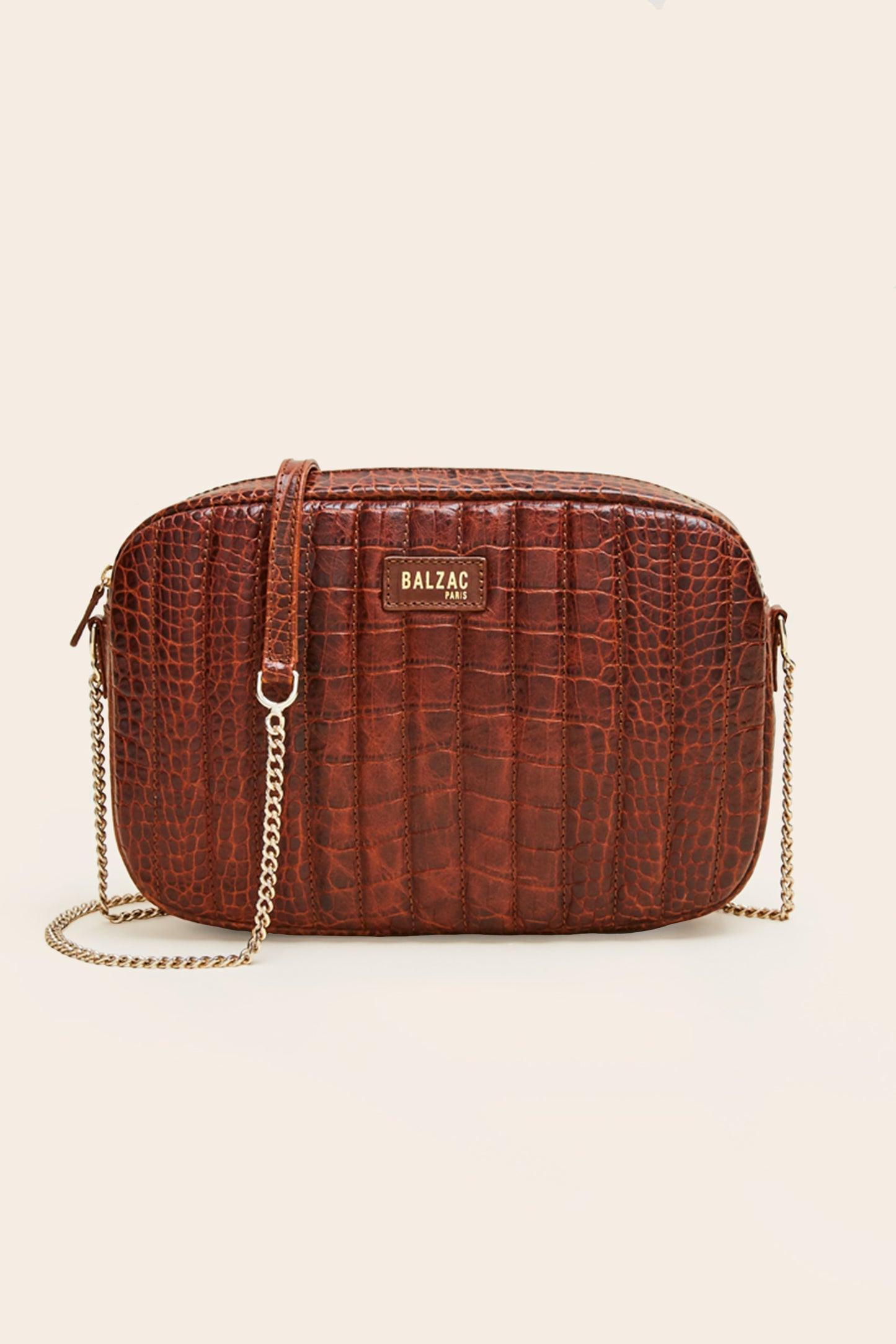 Large cognac embossed César bag by BALZAC PARIS