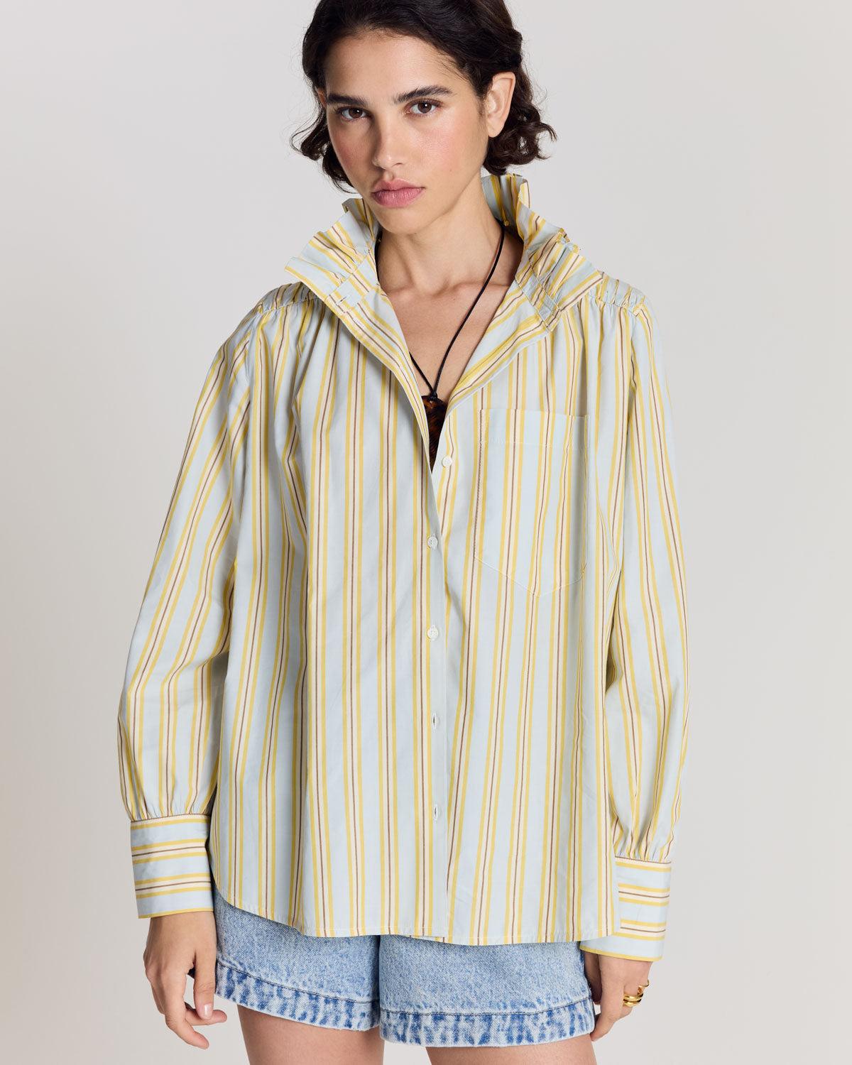 Leonor blue and yellow striped shirt by BALZAC PARIS
