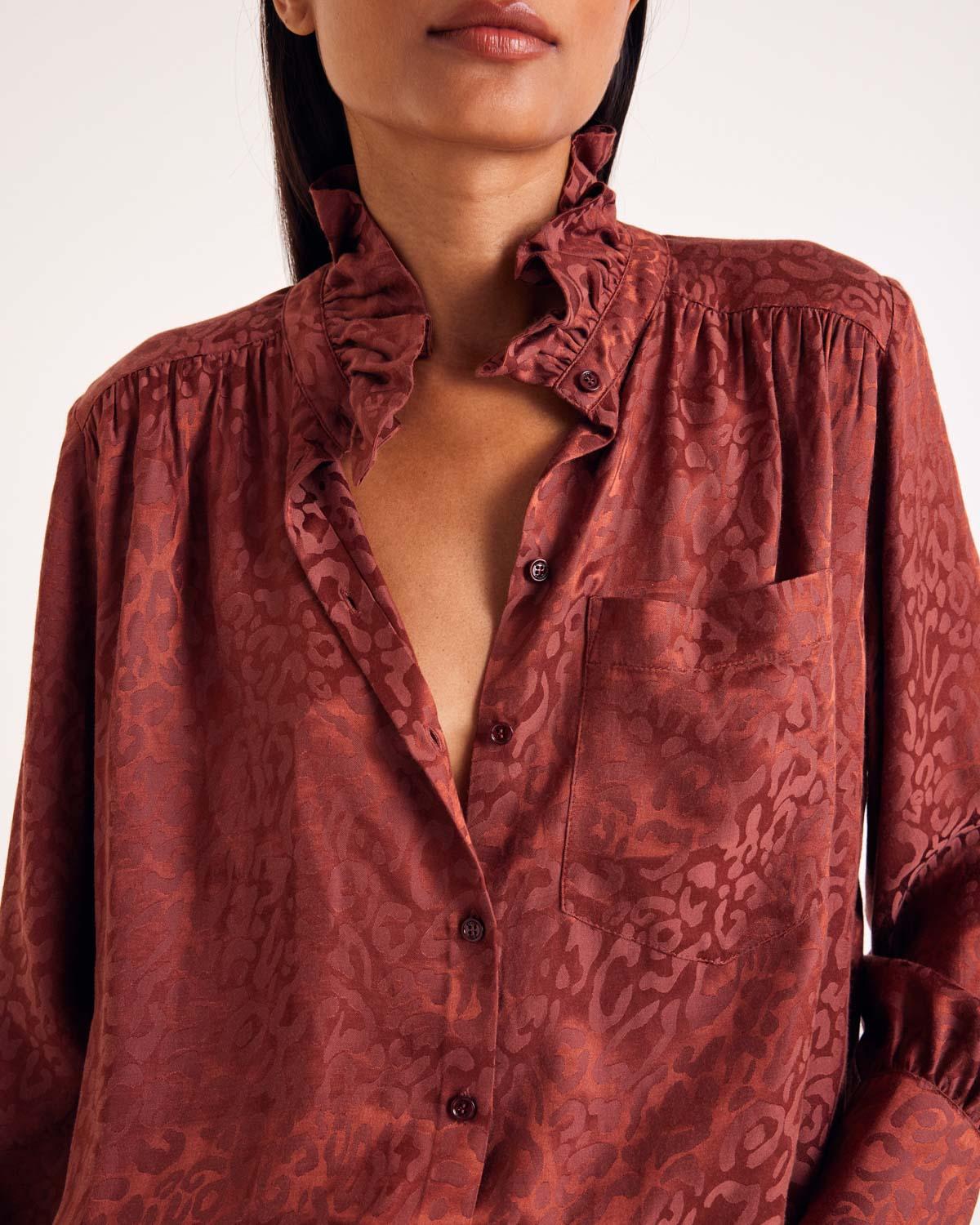 Leonor hazelnut jacquard shirt by BALZAC PARIS