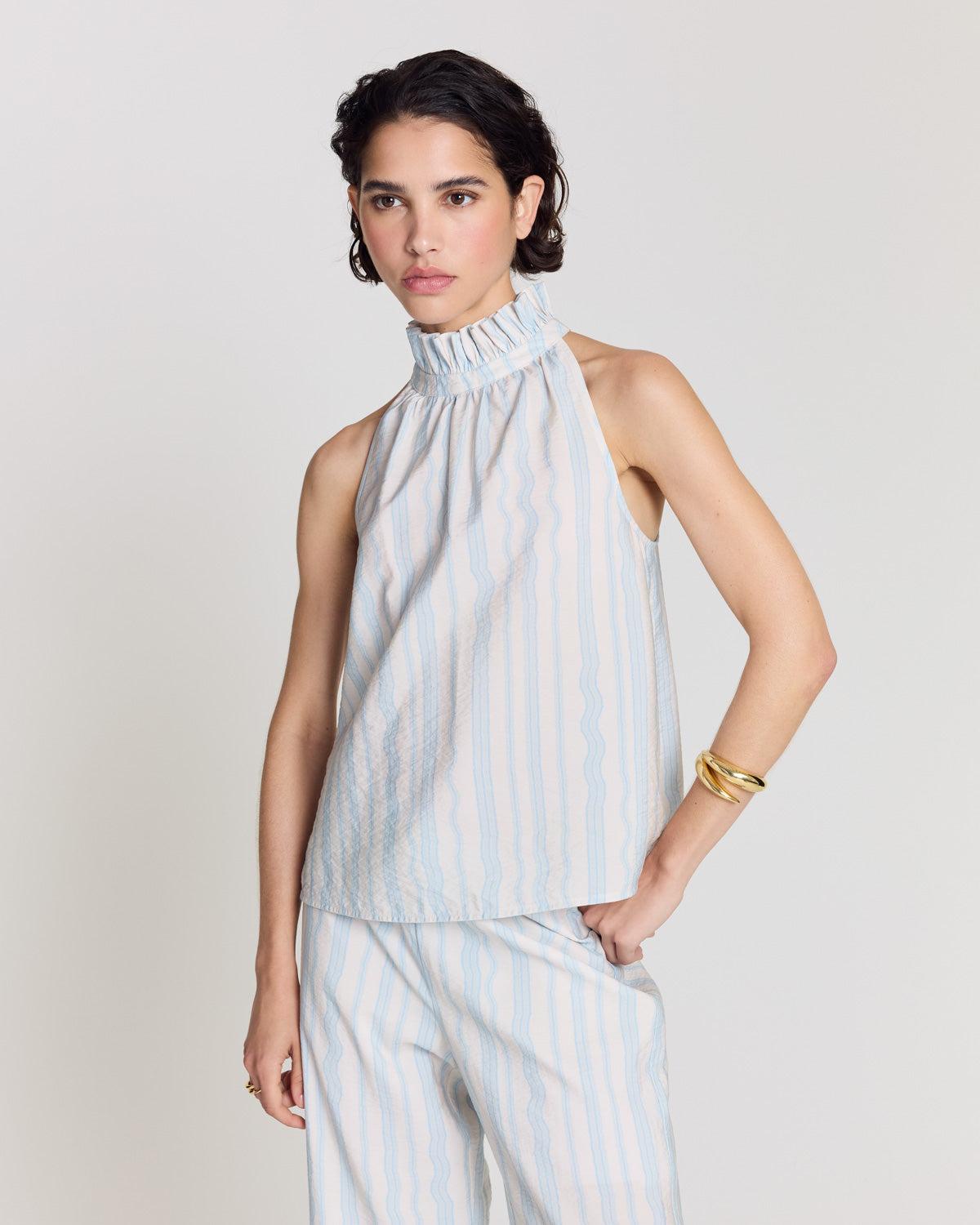 Leonora wave stripe top white background by BALZAC PARIS