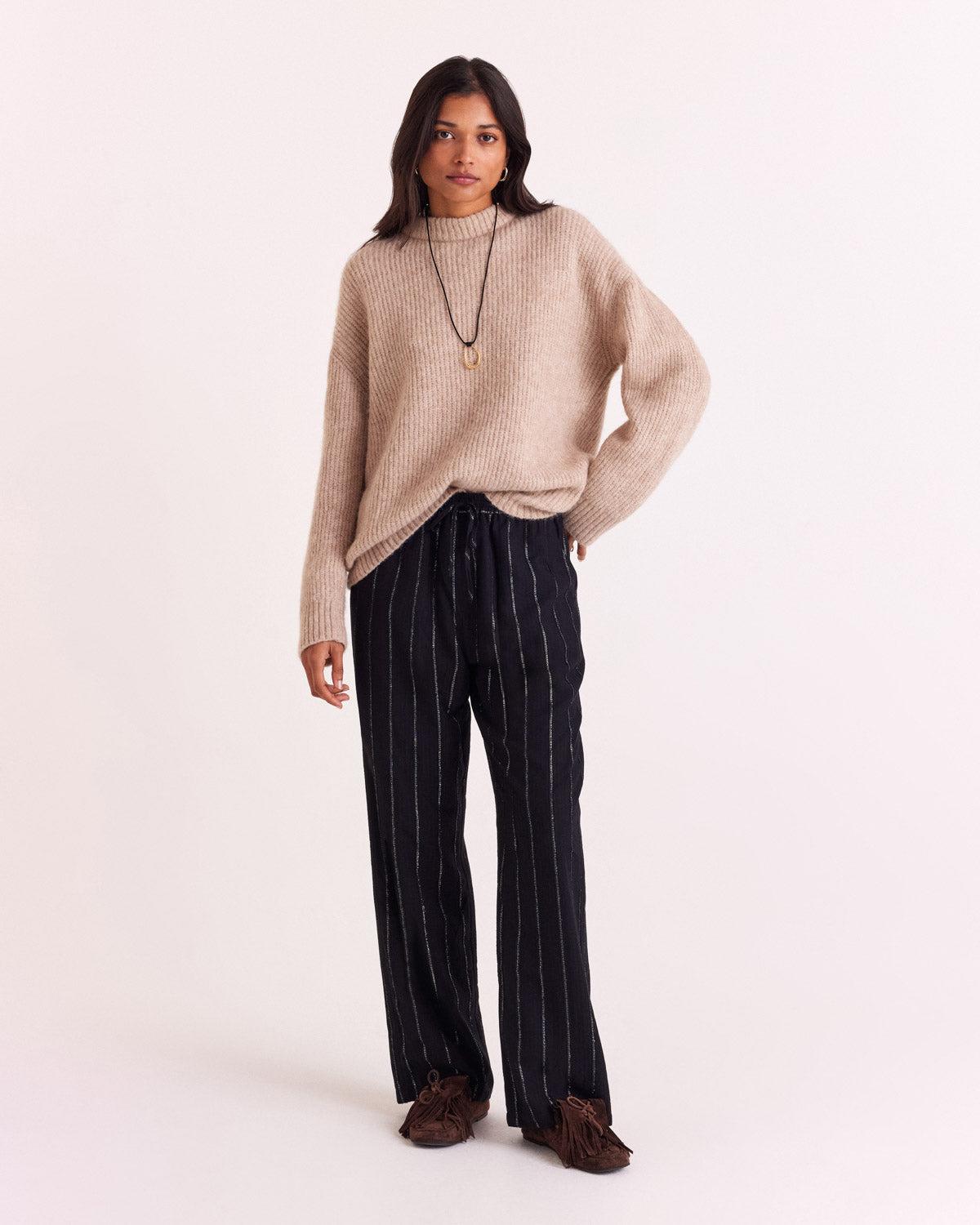 Liseanne navy and silver striped trousers by BALZAC PARIS