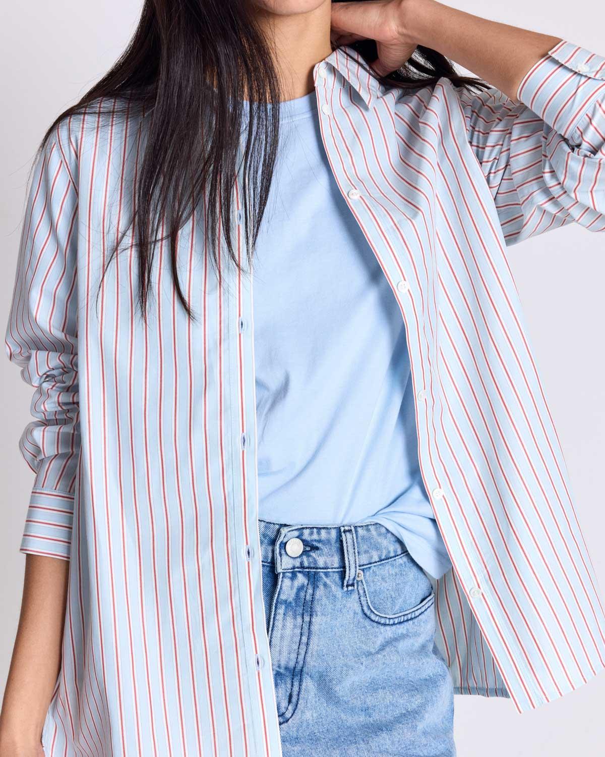 Liseron red striped shirt with blue background by BALZAC PARIS