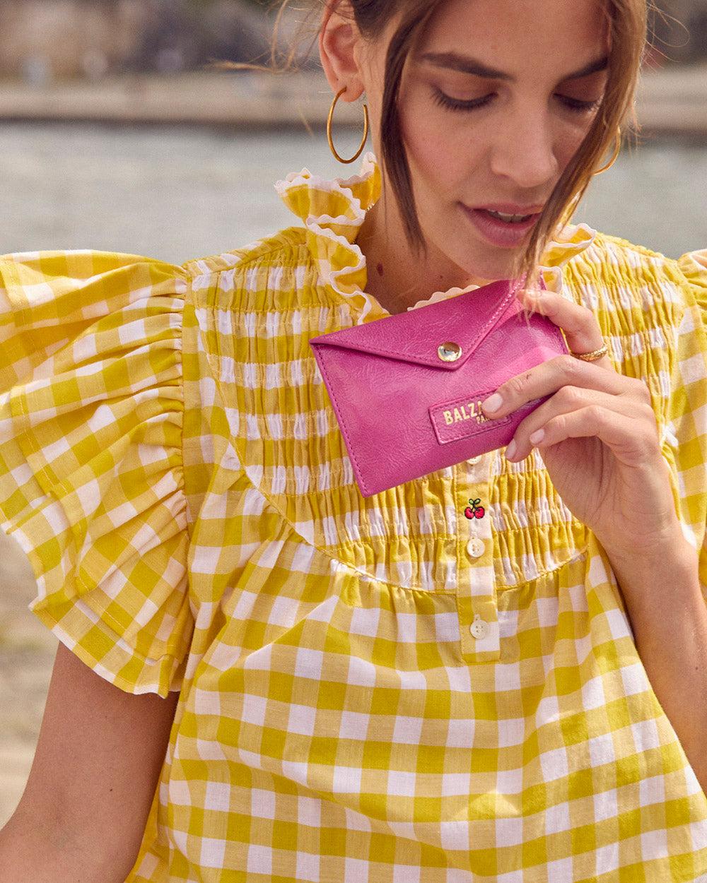 Louisa pink crumpled patent leather card holder by BALZAC PARIS