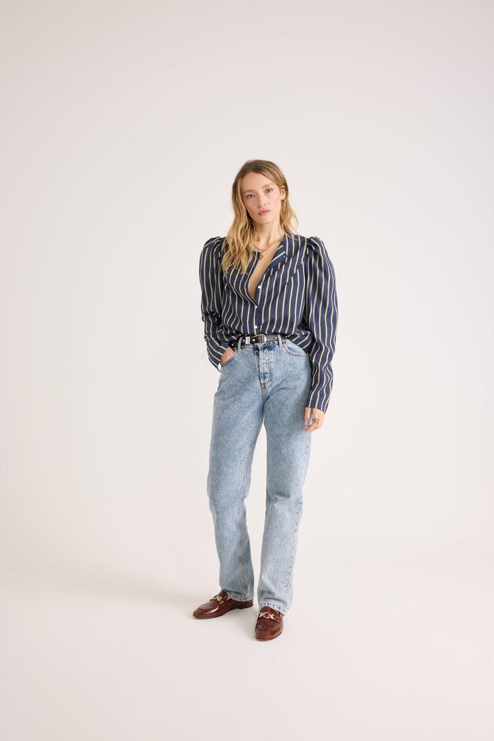 Luisa shirt with navy and yellow stripes by BALZAC PARIS
