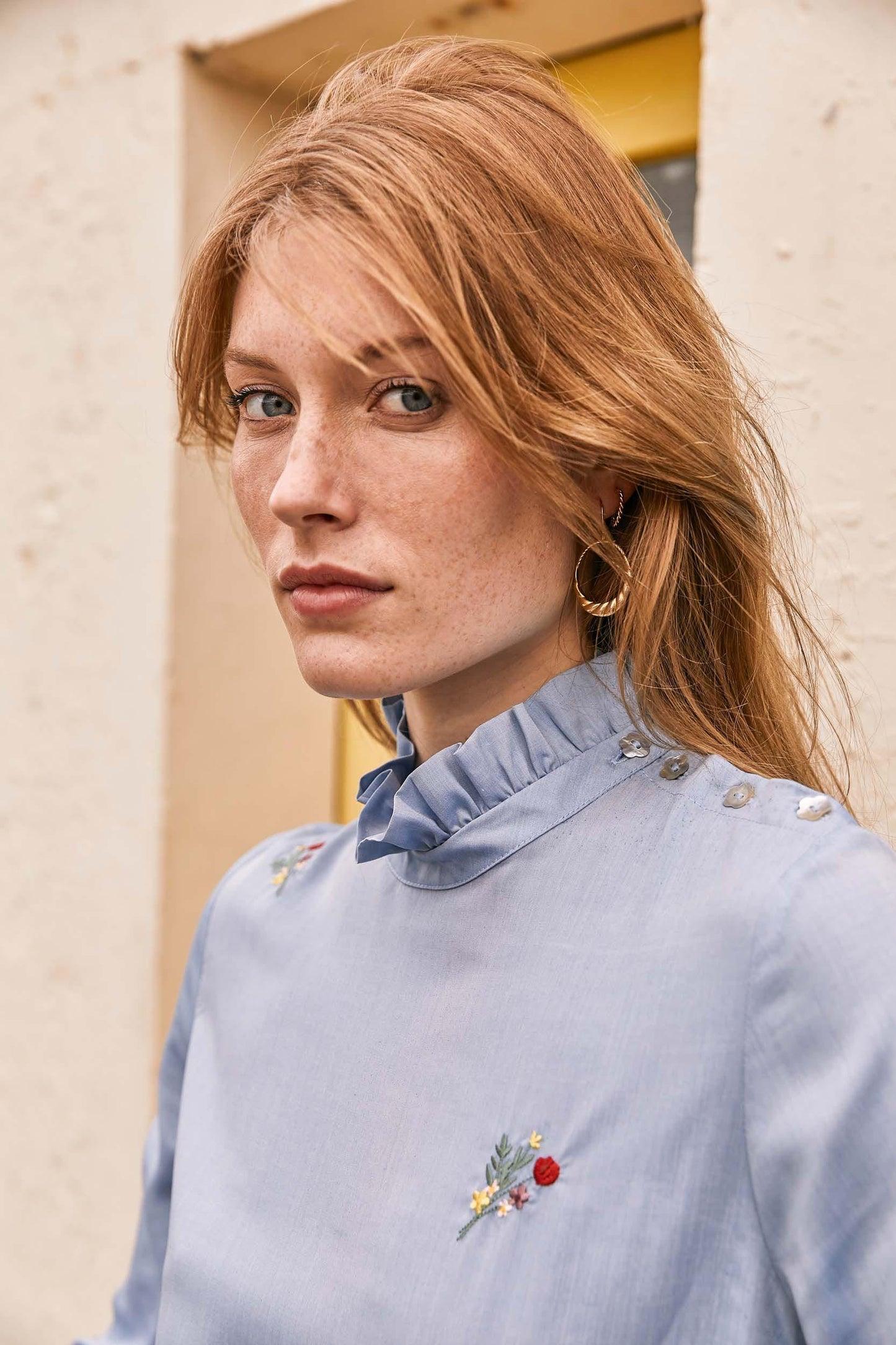 Mélanie blue embroidered blouse by BALZAC PARIS