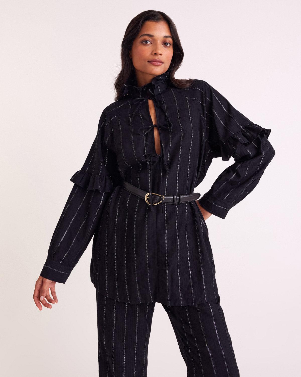Mahault tunic with navy and silver stripes by BALZAC PARIS