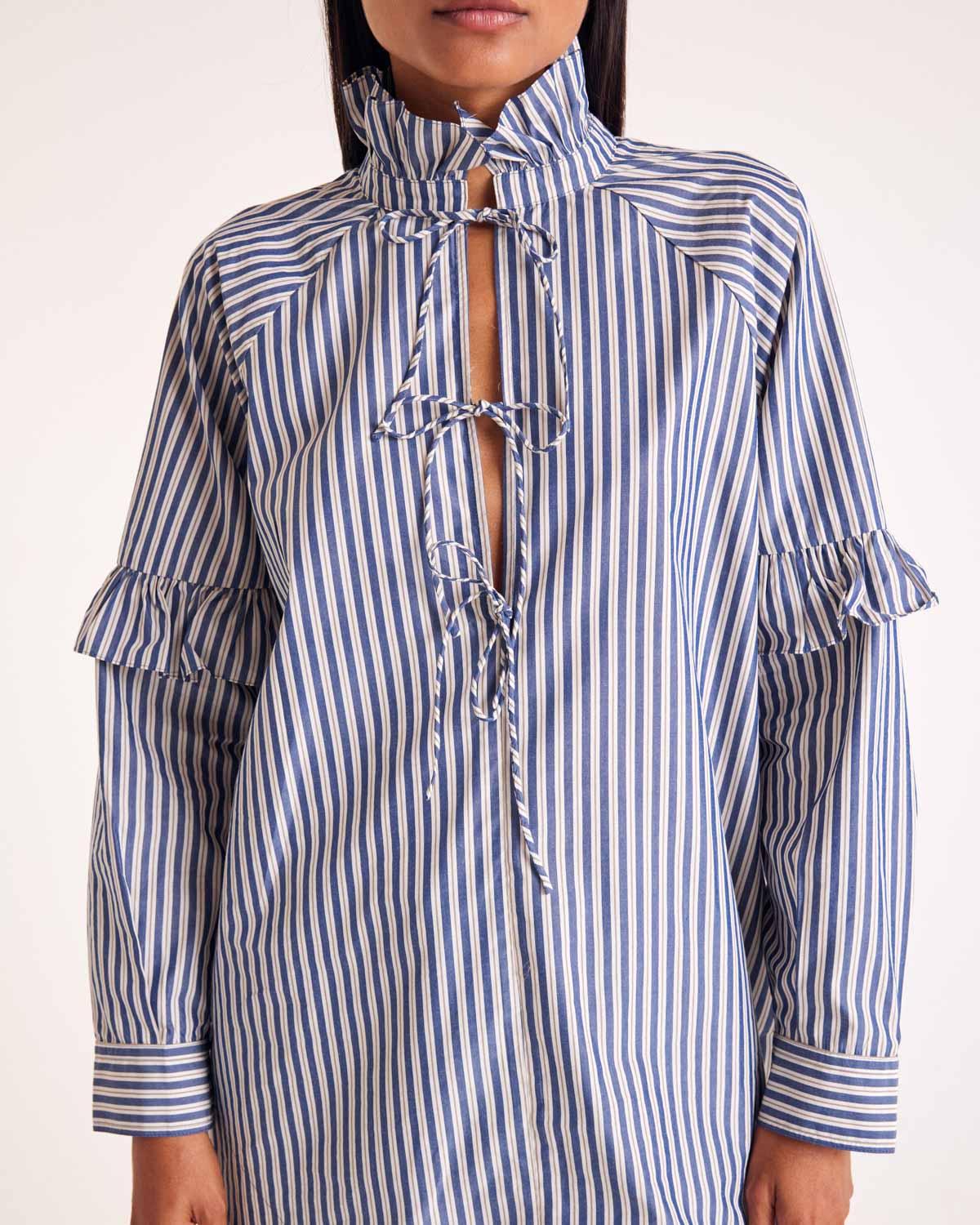 Mahault tunic with navy, ecru and grey stripes by BALZAC PARIS