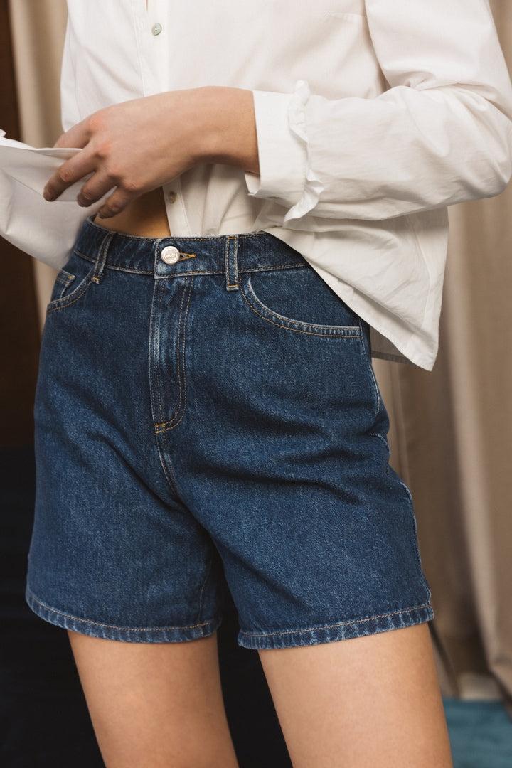 Maylone denim blue midi shorts by BALZAC PARIS