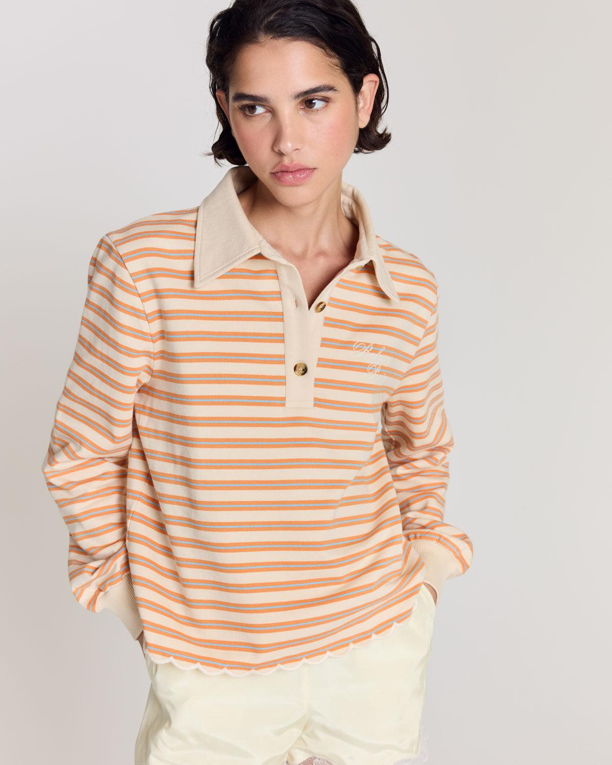 Mirabelle striped sweatshirt with orange, blue and off-white by BALZAC PARIS