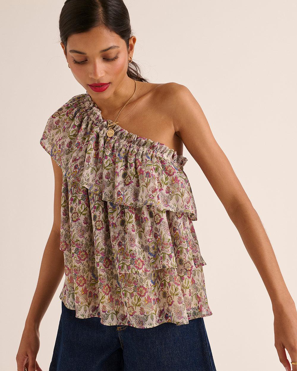 Muguet top with sunset flower print by BALZAC PARIS