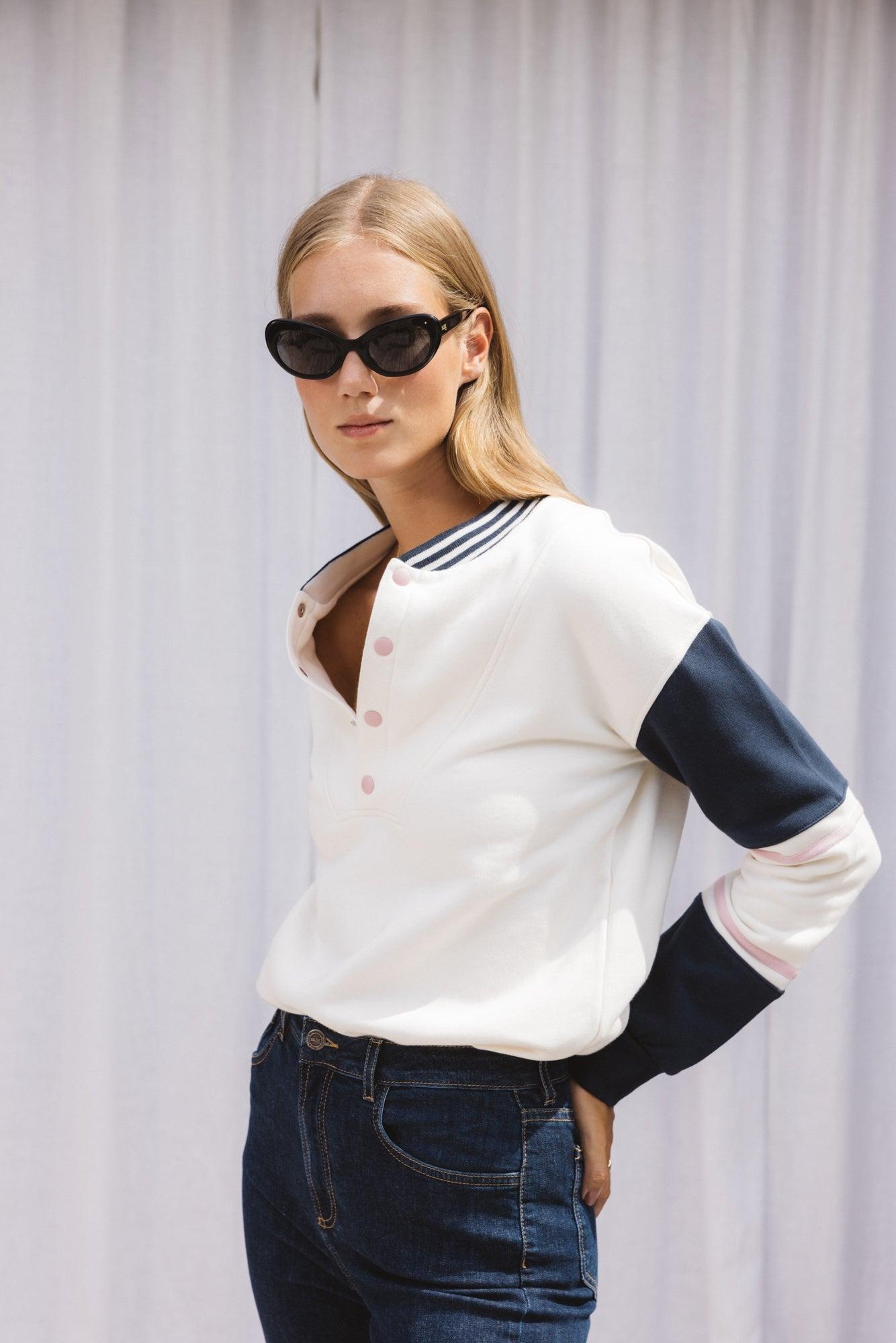 Navy and ecru poseidon sweatshirt by BALZAC PARIS