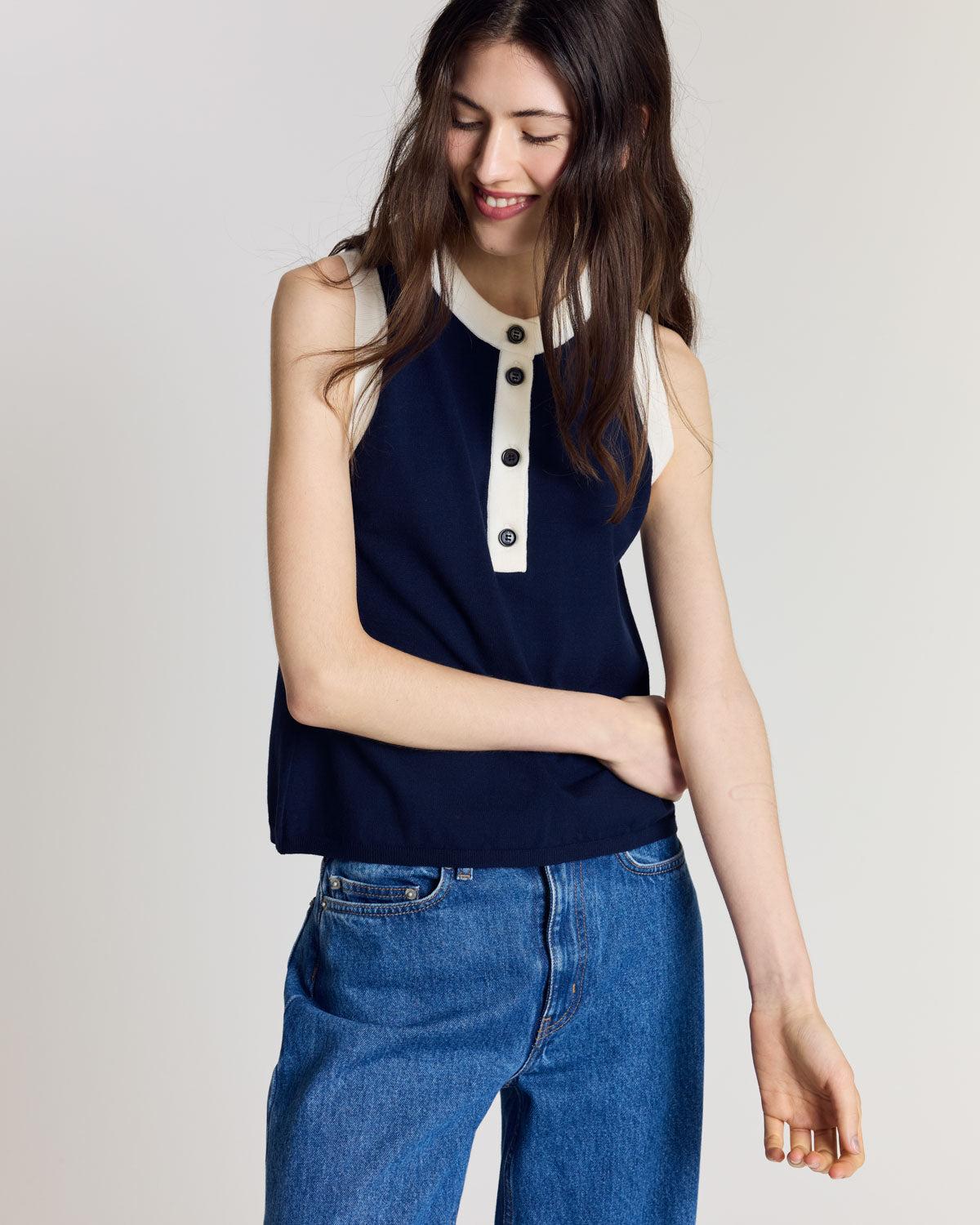 Navy and white Neo top by BALZAC PARIS