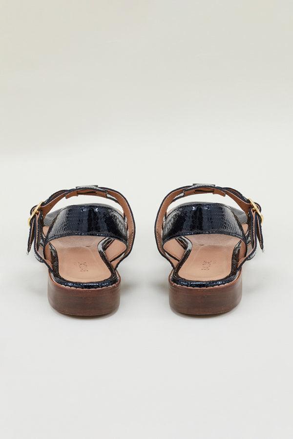 Navy patent embossed Aube sandals by BALZAC PARIS