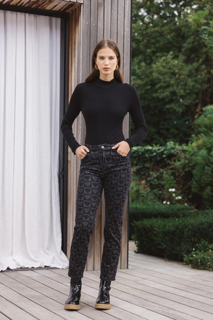 Neo-Austin black jeans with hearts by BALZAC PARIS