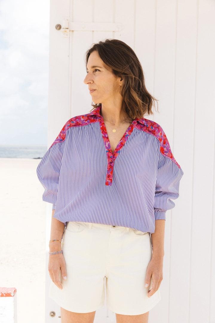 Nonante quatre purple and white blouse by BALZAC PARIS