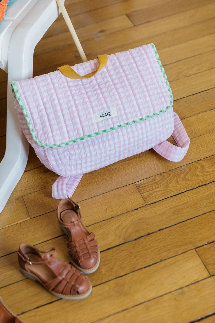 Pink and green gingham Bêtise satchel by BALZAC PARIS