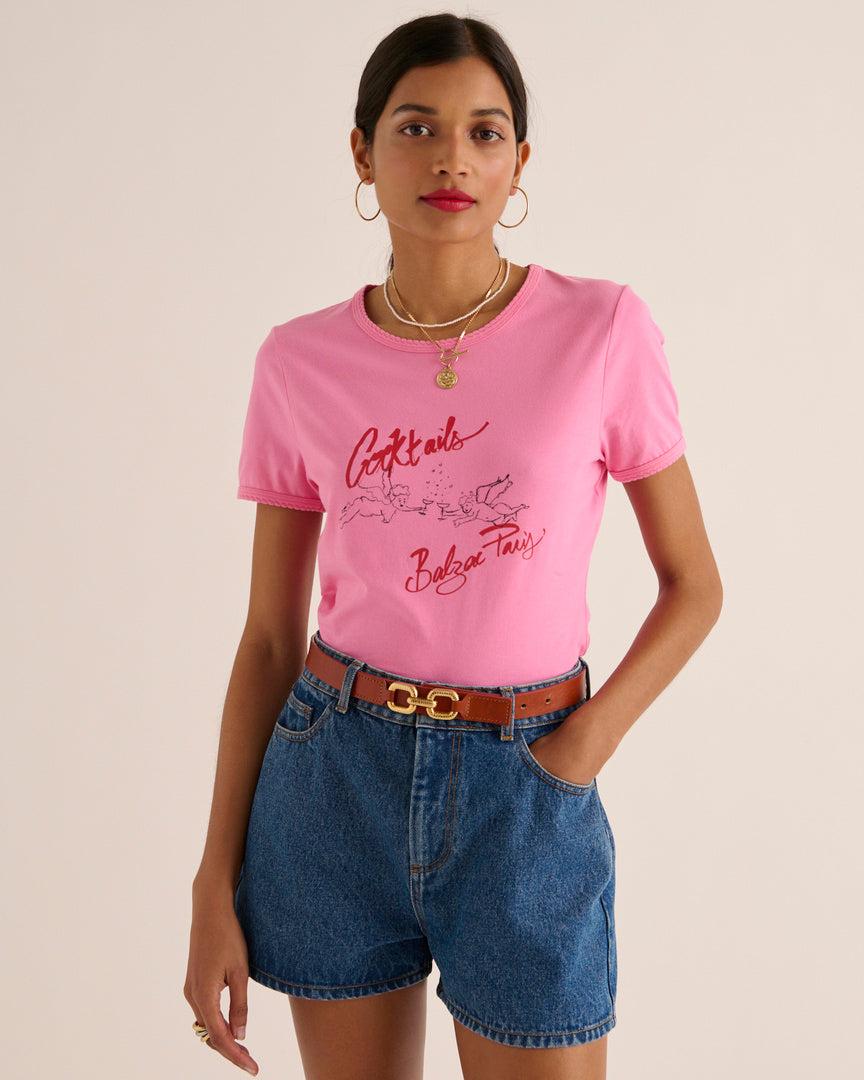 Pink and red Willow Cherubs t-shirt by BALZAC PARIS