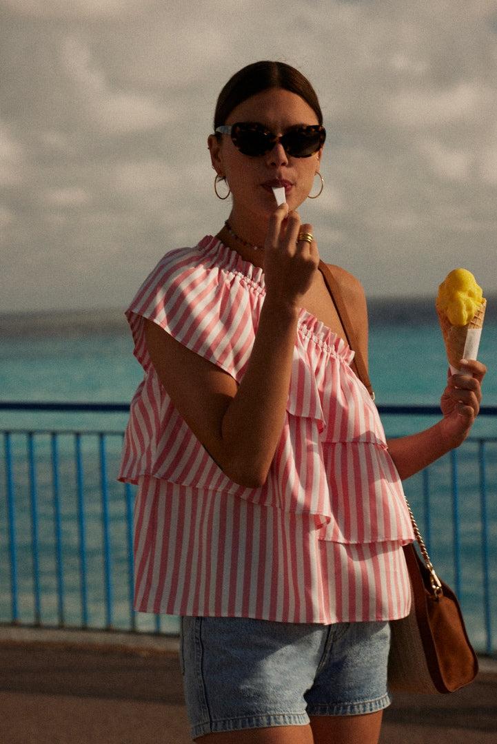 Pink striped muguet top by BALZAC PARIS