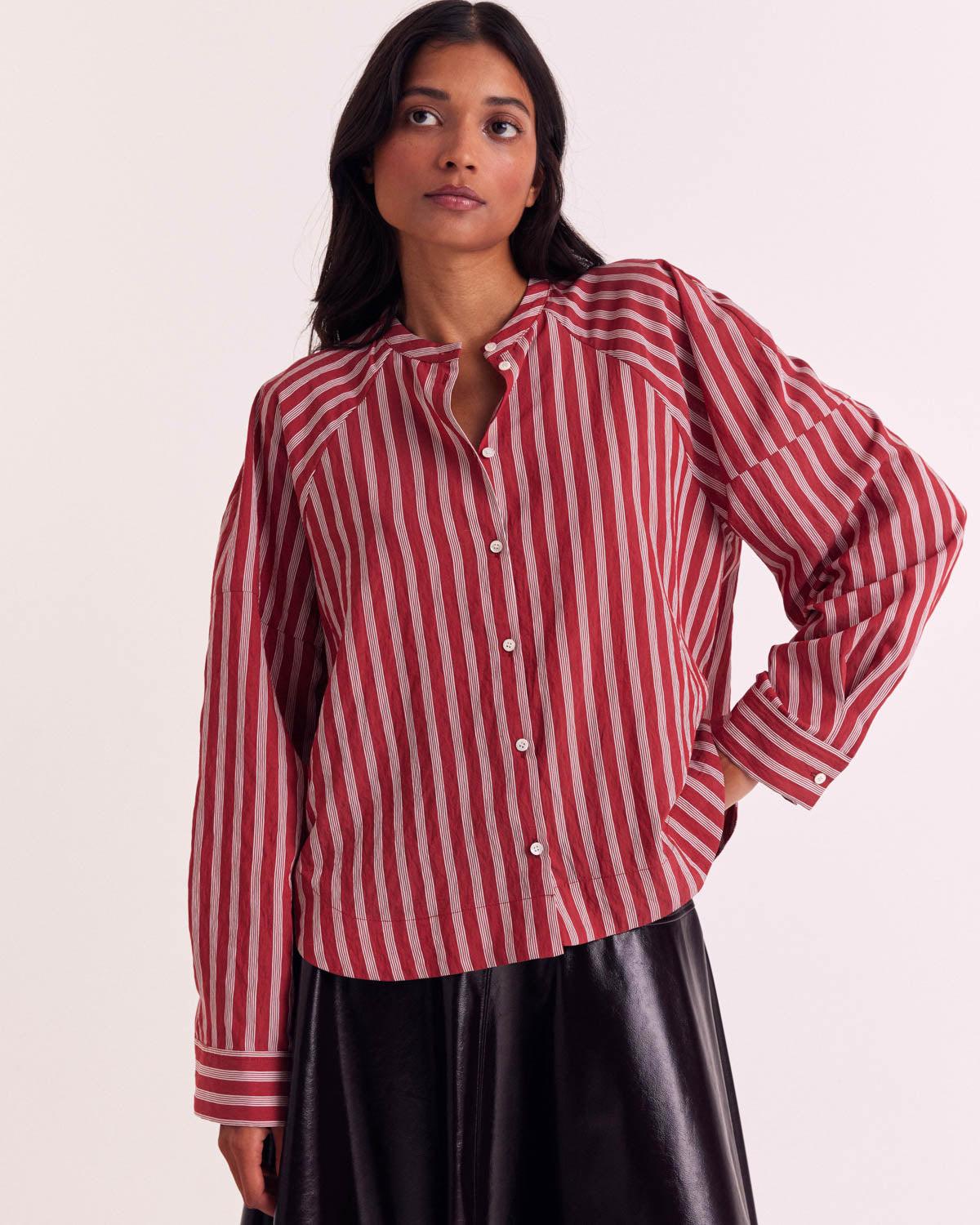Poppy and White Stripe Joséphine Shirt by BALZAC PARIS