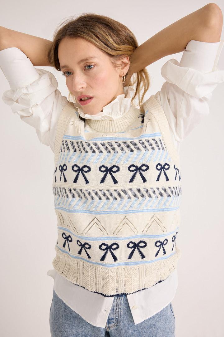 Priska ecru and navy sweater by BALZAC PARIS