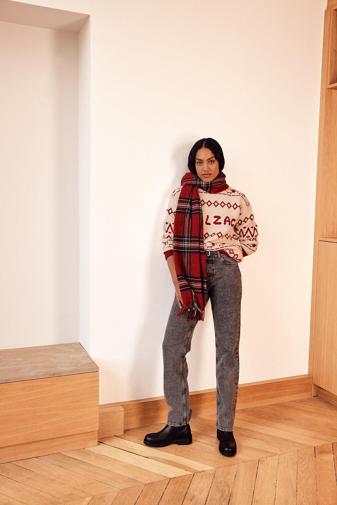 Public red tartan scarf by BALZAC PARIS