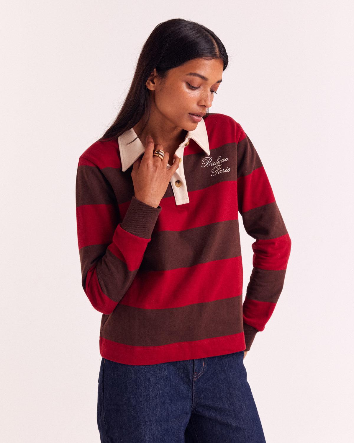 Red and Brown Stripe Charles Sweatshirt by BALZAC PARIS