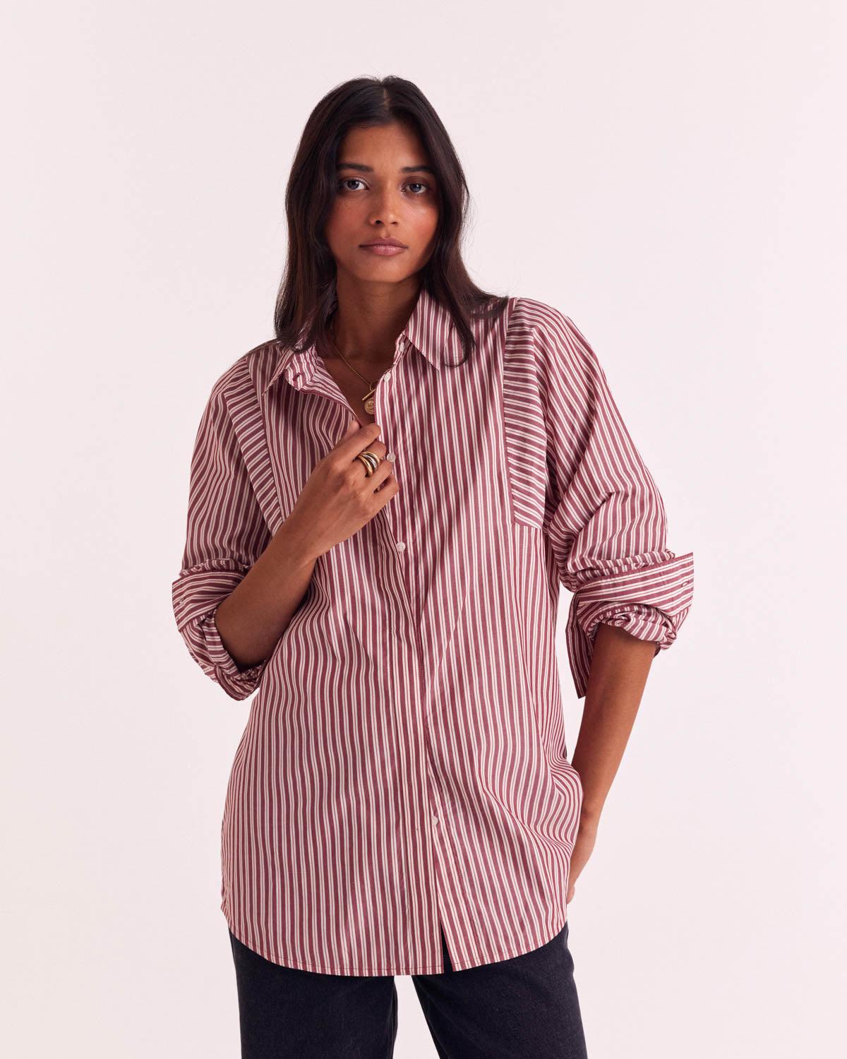 Red and White Stripe Eudes Shirt by BALZAC PARIS