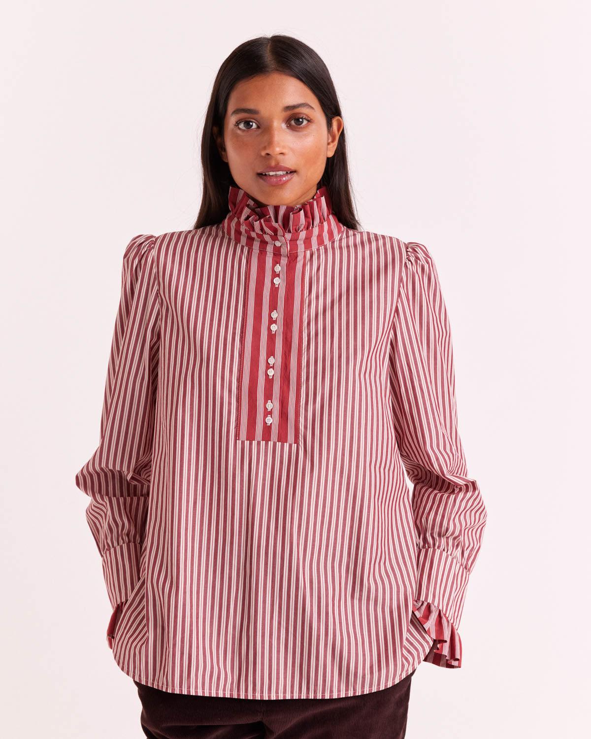 Red and White Stripe Source Blouse by BALZAC PARIS