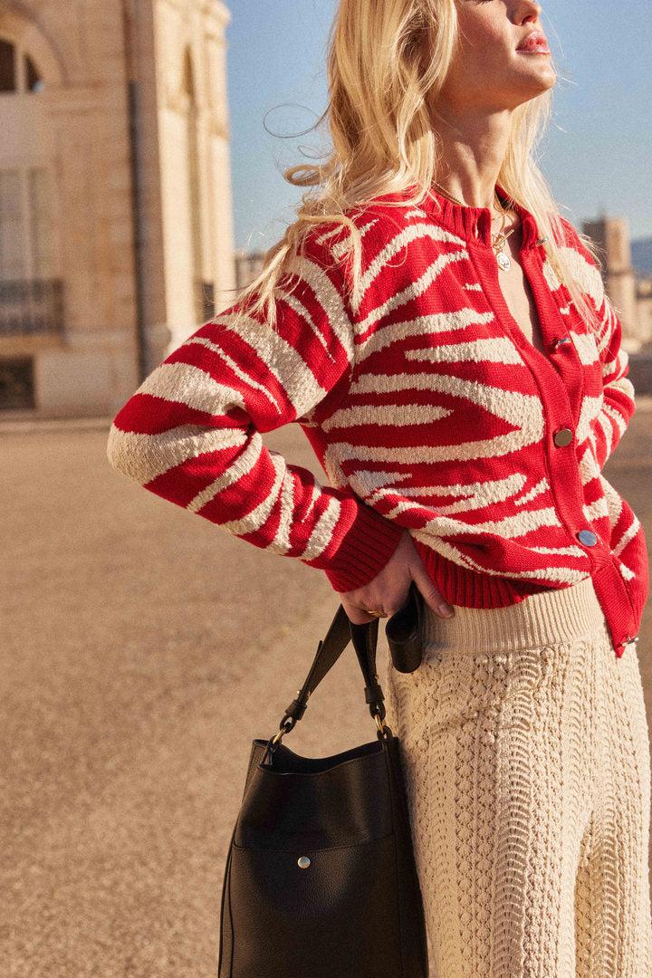 Red and ecru Giboulé cardigan by BALZAC PARIS
