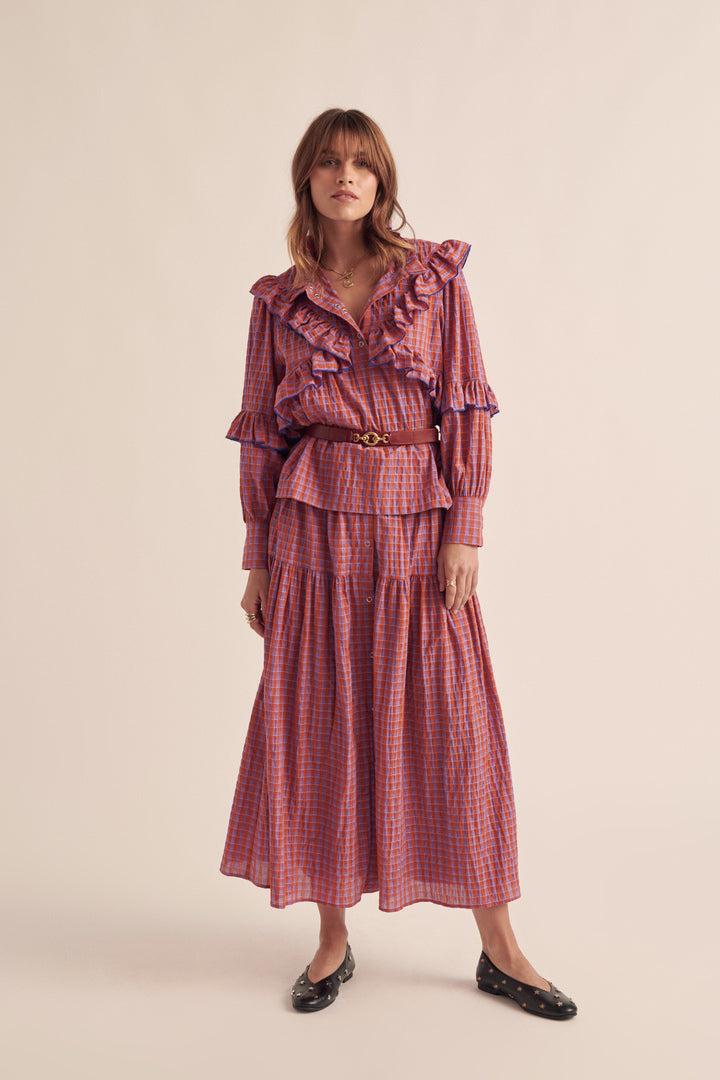 Salina orange and purple gingham skirt by BALZAC PARIS