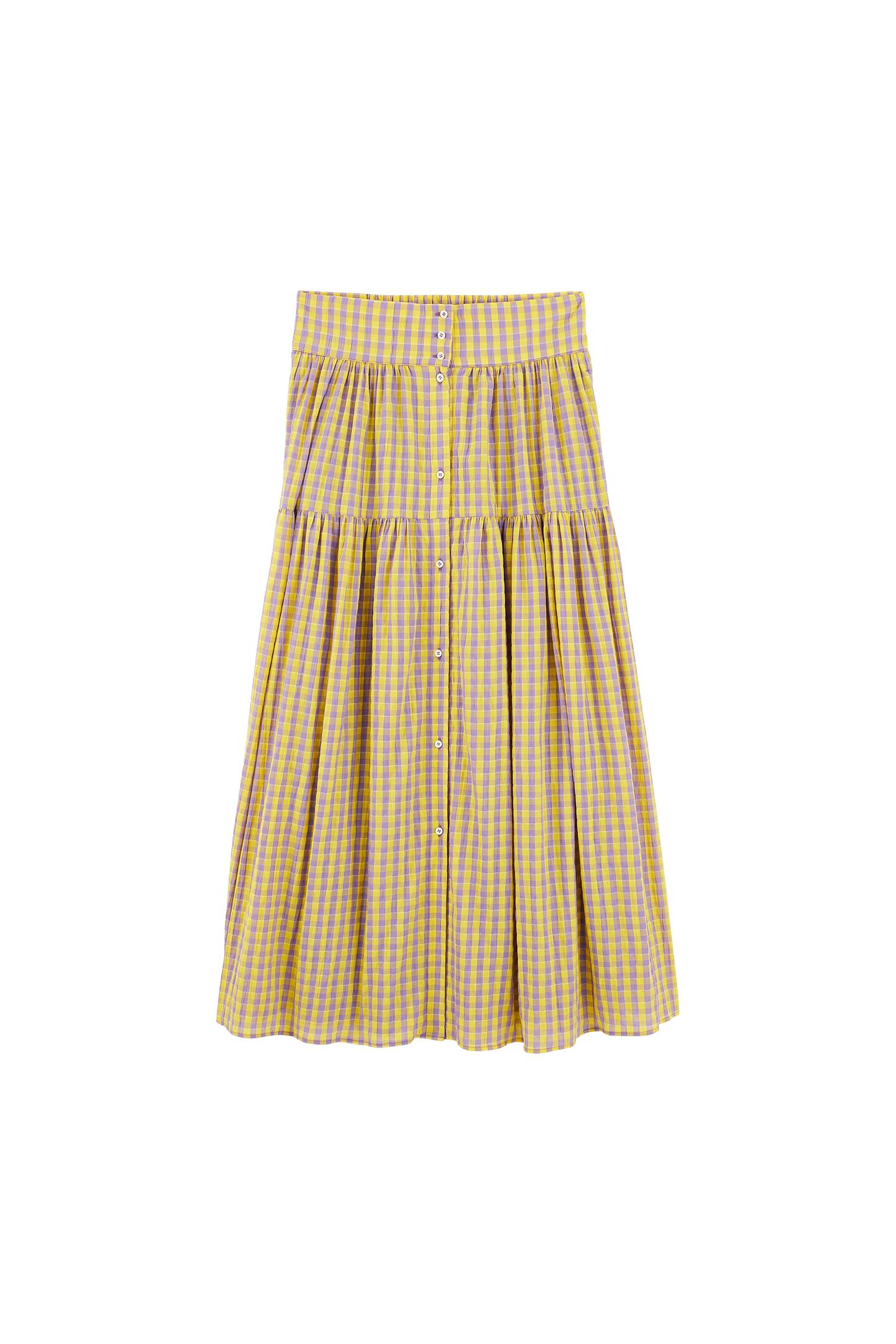 Salina skirt in yellow and purple gingham by BALZAC PARIS