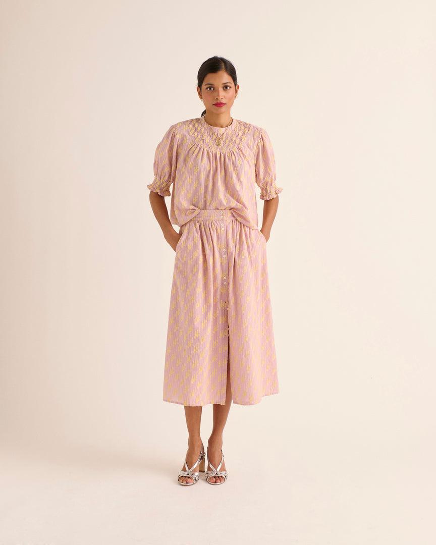 Sally skirt with pink and yellow embroidery by BALZAC PARIS