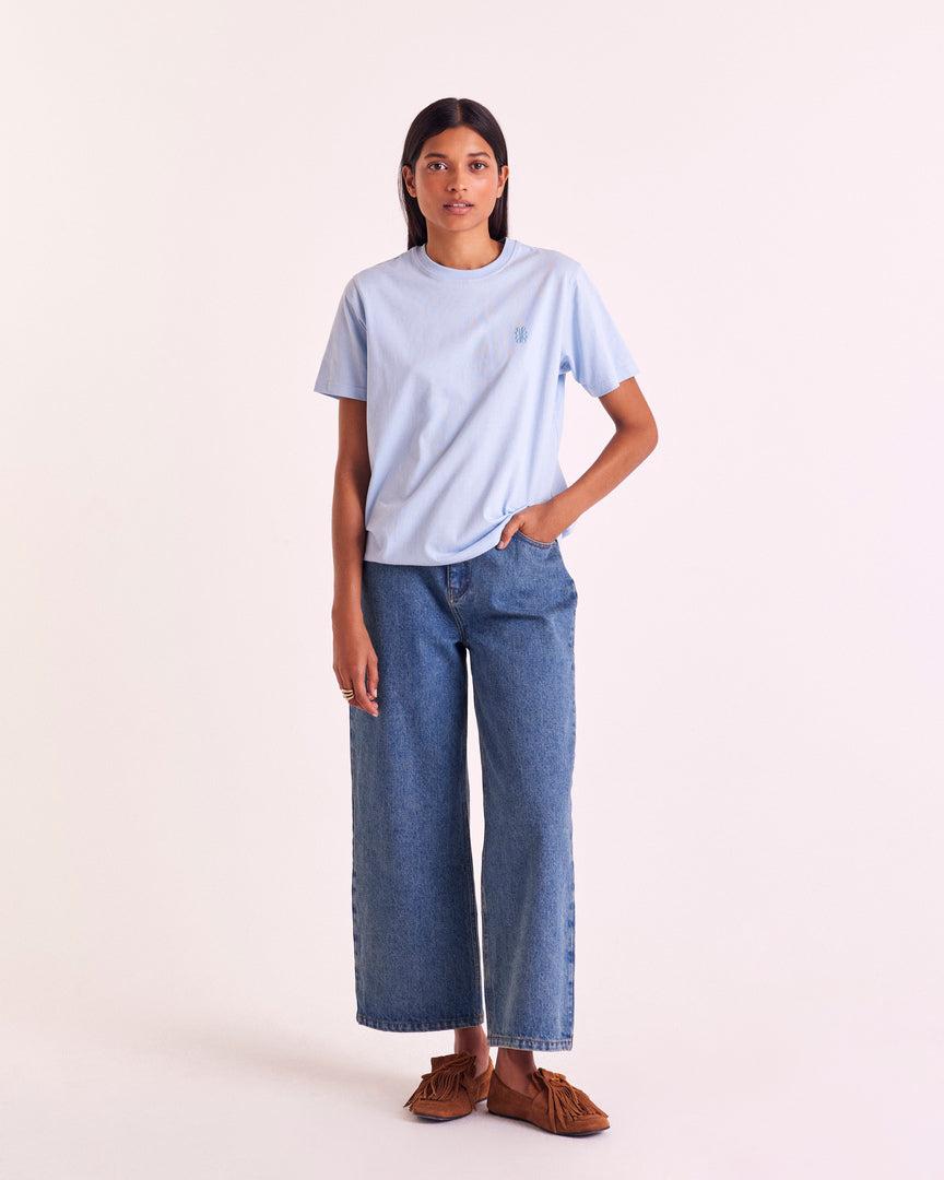 Sky blue embroidered Bree T-shirt by BALZAC PARIS