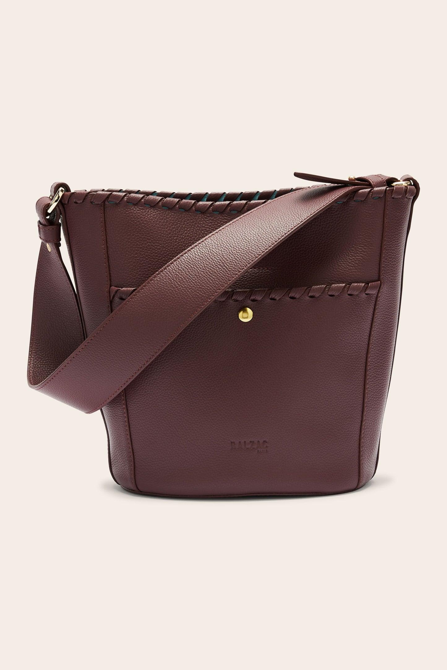 Sofia burgundy braided bag with sky blue interior by BALZAC PARIS