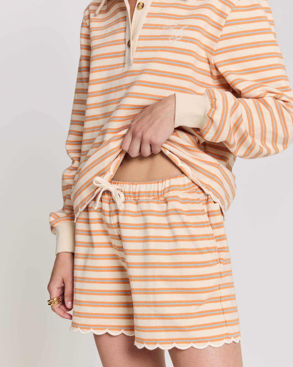 Tao orange, blue and off-white striped shorts by BALZAC PARIS