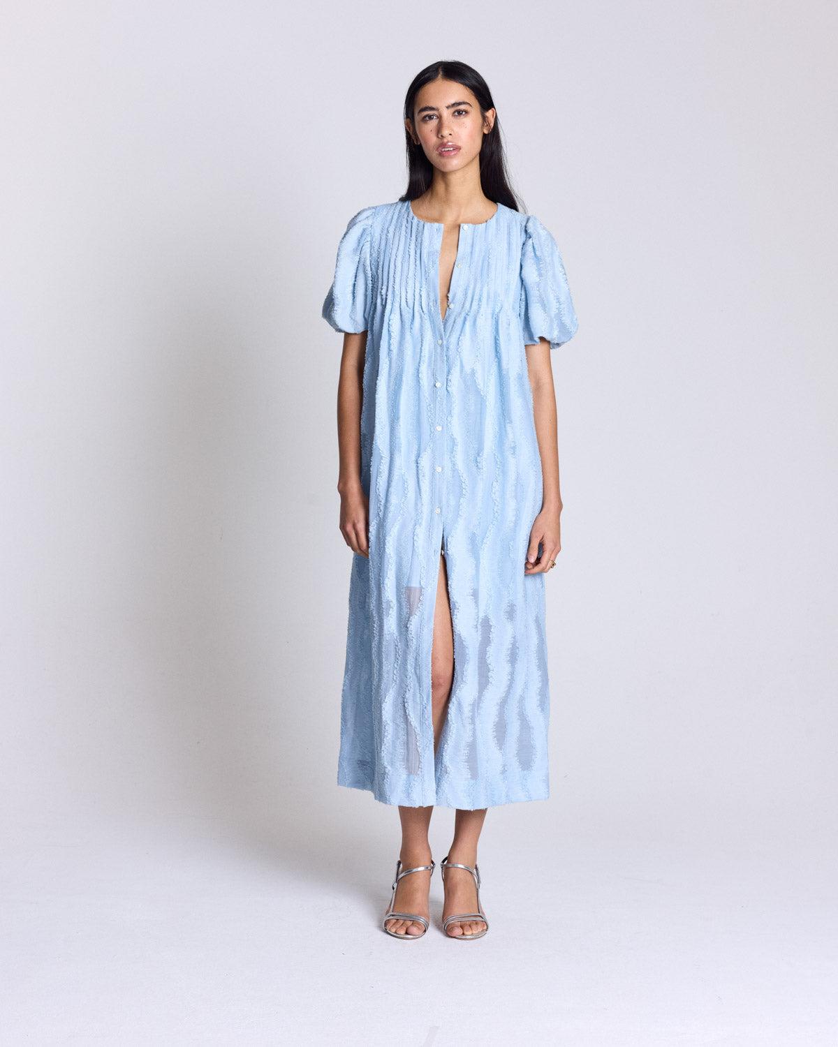 Textured sky blue Lavanda dress by BALZAC PARIS